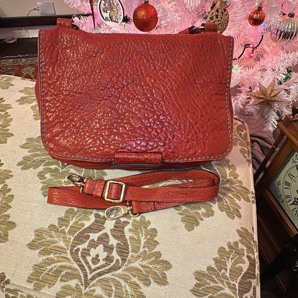 Plinio Visona Red Pebbled Leather Satchel Crossbody